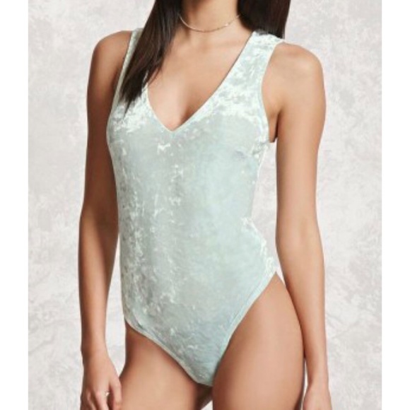 Forever 21 Tops - Pale Green Crushed Velvet Bodysuit V-Neck  NEW